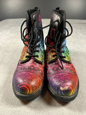 Women’s Rainbow Mandala Lace-Up Boots - Multicolor Women’s Size 8